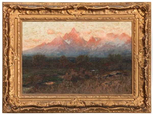 Sunrise, Teton Range, Wyoming.  Morning Mist Oil Painting by Charles Partridge Adams