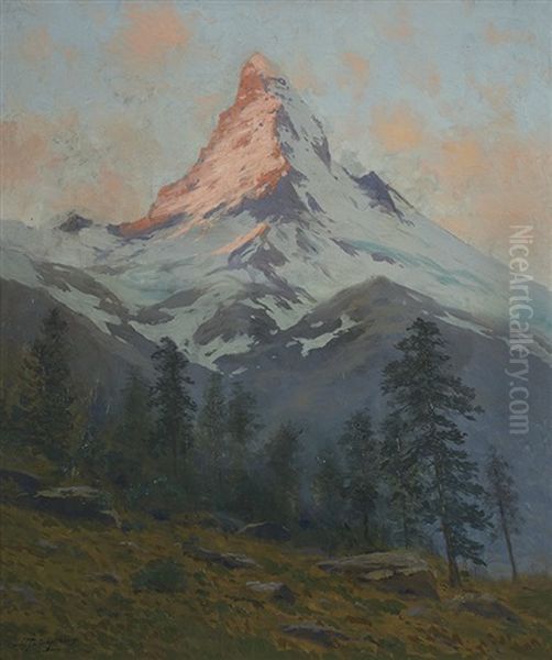 A Majestic Mountain Oil Painting by Charles Partridge Adams