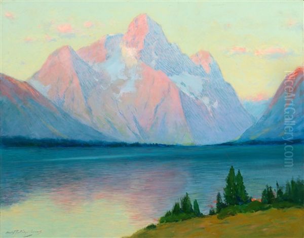 Sunrise On Mt. Moran From Jackson Lake On The Yellowstone Oil Painting by Charles Partridge Adams