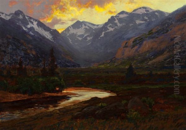 Moraine Park At Sunset, Estes Colorado Oil Painting by Charles Partridge Adams