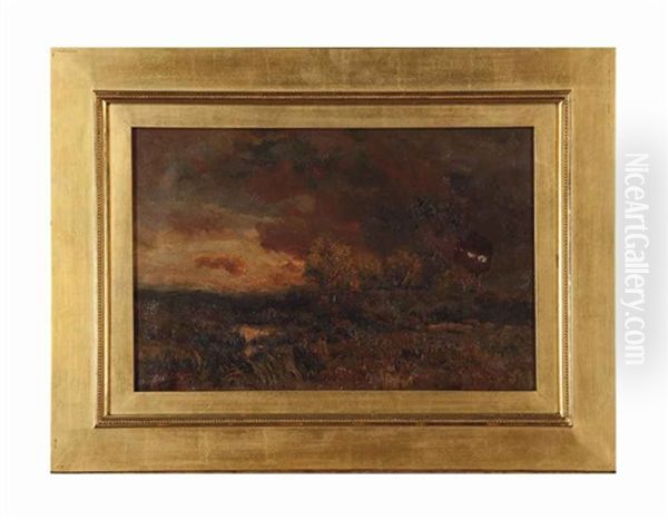 Landscape At Sunset Oil Painting by Charles Partridge Adams