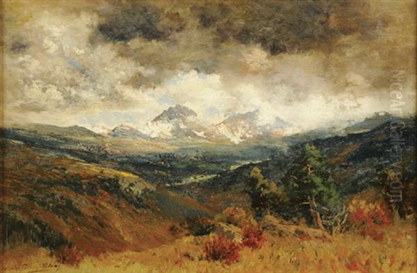 Expansive Mountain Landscape Oil Painting by Charles Partridge Adams