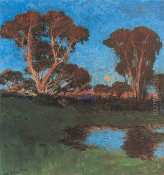 Sunset Beyond A Pond Oil Painting by Charles Partridge Adams