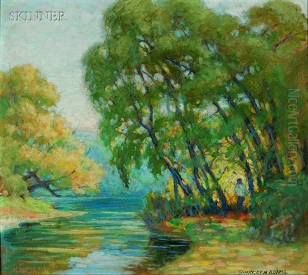 Brook At Early Spring (+ On The River Bank; 2 Works) Oil Painting by Chauncey M. Adams