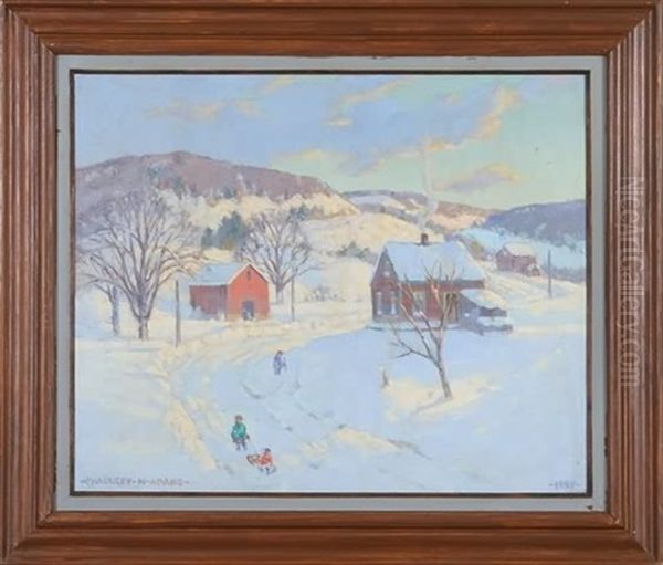 Farm Scene Oil Painting by Chauncey M. Adams