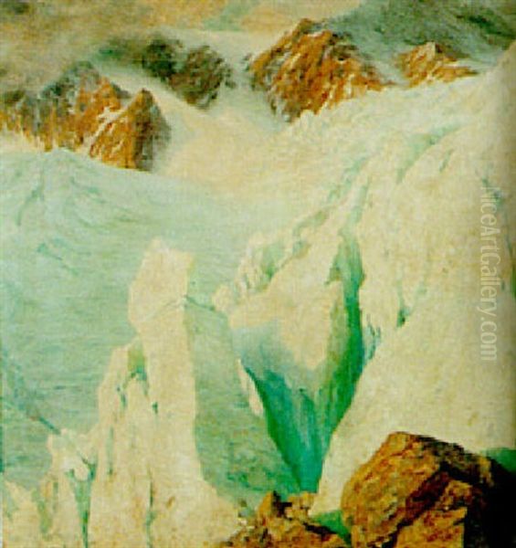 An Alpine Scene Oil Painting by Harry William Adams