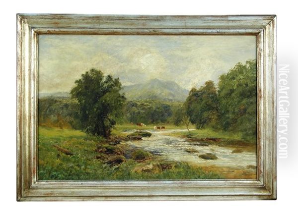 River Landscape With Cattle Oil Painting by John Clayton Adams