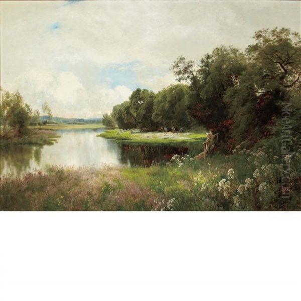 The Fringe Of The River, Ewhurst Hill, Guildford Oil Painting by John Clayton Adams