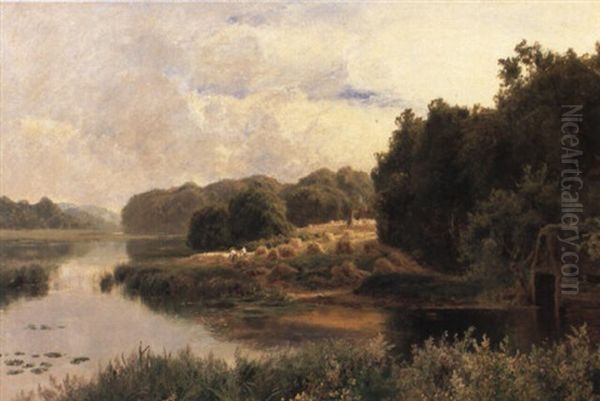 Harvesting On The Thames Oil Painting by John Clayton Adams