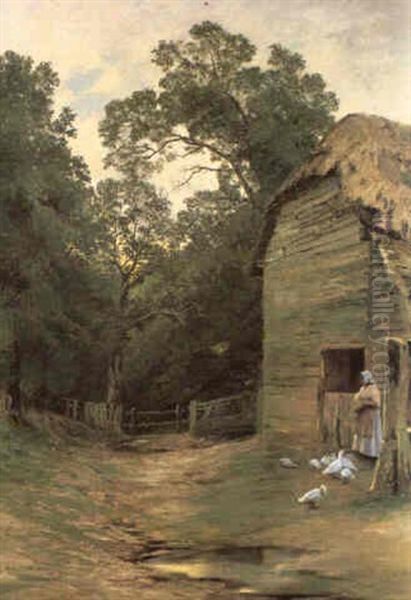 A Surrey Farmyard Oil Painting by John Clayton Adams