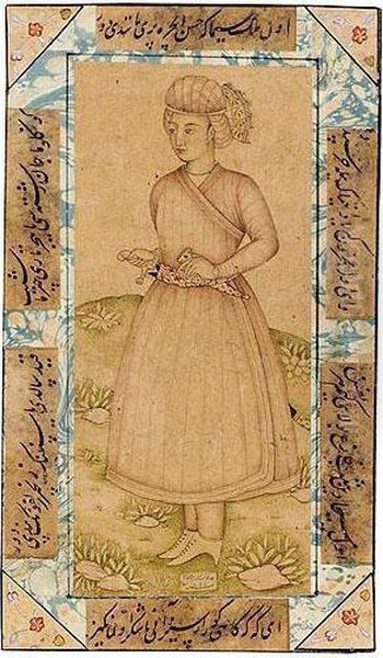 F - Standing Portrait Of A Young Prince With Jewelled Sword And Dagger, Signed By Shaikh Abbasi, Persia, Dated A.h.1066/a.d.1655-56 Oil Painting by Shaykh Abbasi