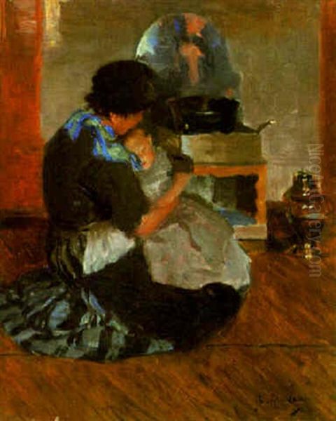 A Mother Comforting Her Child Oil Painting by John Quincy Adams