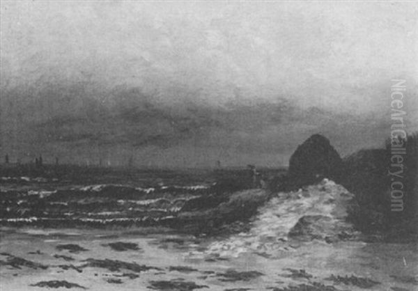 Figures By A Rocky Coast Oil Painting by Joseph Alexander Adams