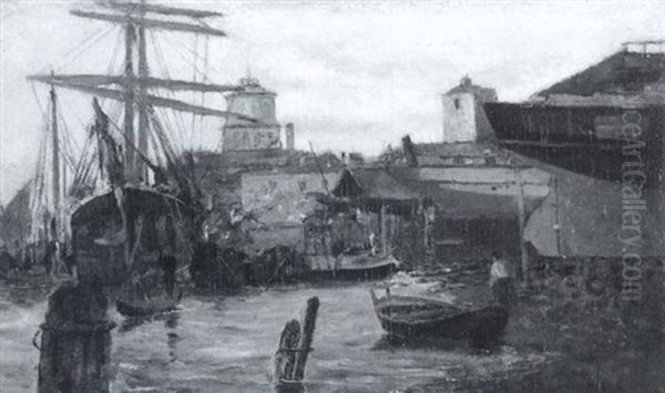 Dry Docks, Venice Oil Painting by Willis Seaver Adams