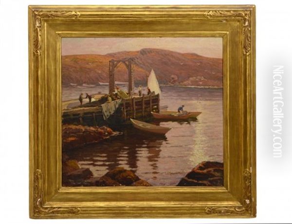 The Wharf At Moneghan Oil Painting by Woodhull Adams