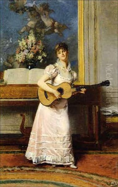 La Musique (+ La Danse; Pair) Oil Painting by Louis Emile Adan