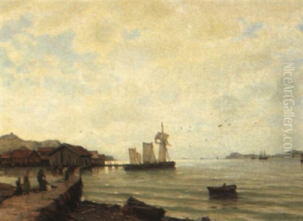 Coastal Scene With Fishing Village Oil Painting by Karl Gabriel Adelskoeld