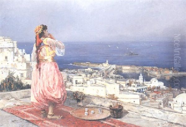 Tea On The Terrace In Algiers Oil Painting by Gustaf Adelsward