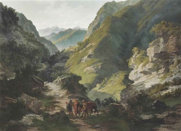 Travellers In The Mountains Oil Painting by Carlo Ademollo