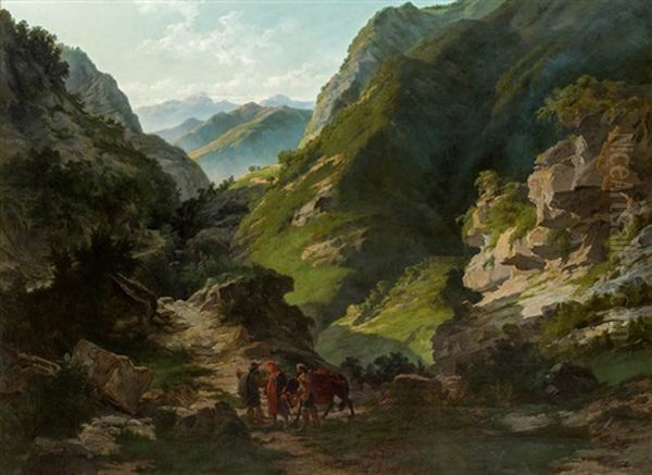 Wanderer In Gebirgslandschaft (apennin?) by Carlo Ademollo