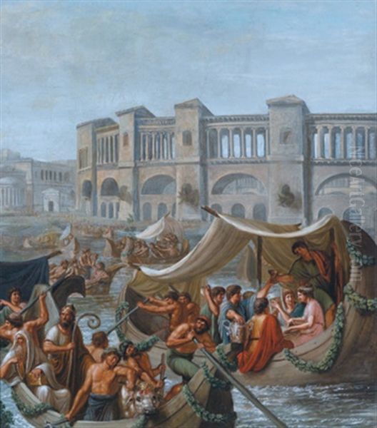 Ein Romisches Fest Auf Der Ripa Maxima Im Alten Rom (una Festa Sulla Ripa Maxima Nella Roma Antica) Oil Painting by Carlo Ademollo