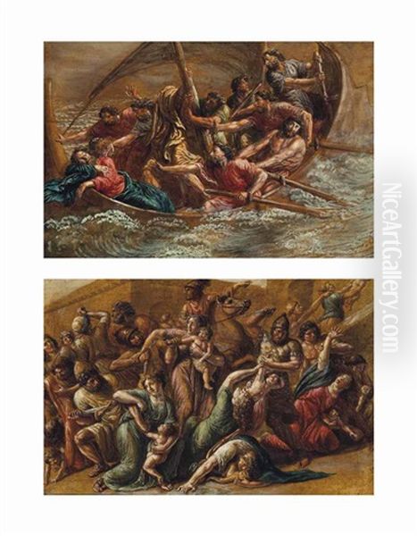 The Massacre Of The Innocents (+ Christ Asleep During The Tempest; Pair) Oil Painting by Luigi Ademollo