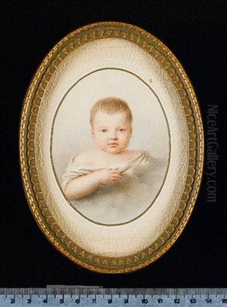 A Baby Wearing White Dress In Clouds Oil Painting by Christian Mathias Adler