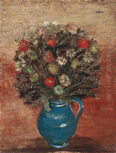 Flowers In A Pot Oil Painting by Jankel Adler