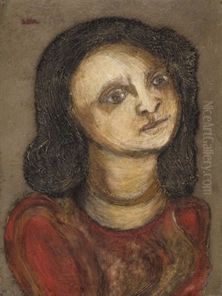 Young Girl In A Red Blouse Oil Painting by Jankel Adler