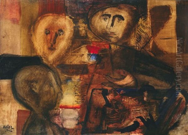 Figures Near A Table Oil Painting by Jankel Adler