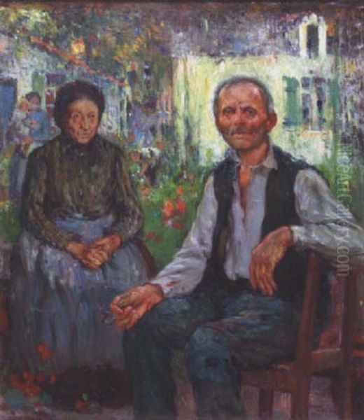 Portrait D'homme Et Sa Mere Oil Painting by Jankel Adler