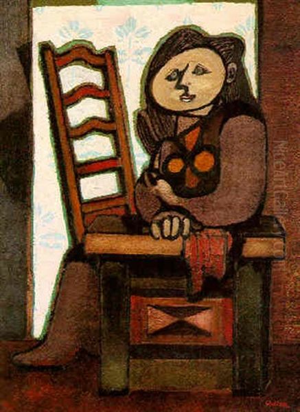 Woman With Chair Oil Painting by Jankel Adler