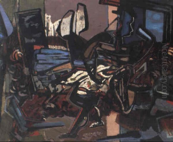 Composition By A Window Oil Painting by Jankel Adler