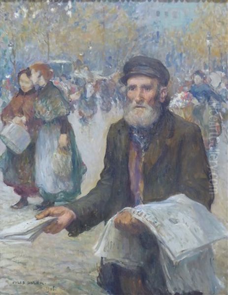 Le Marchand De Journaux A Paris Oil Painting by Jules Adler