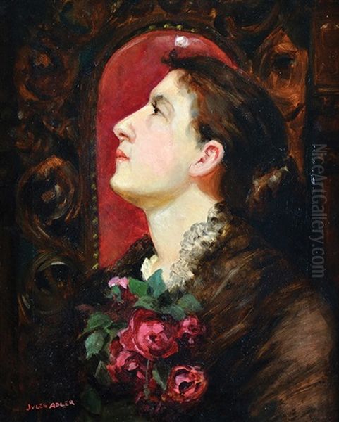 Girl With Flowers Oil Painting by Jules Adler