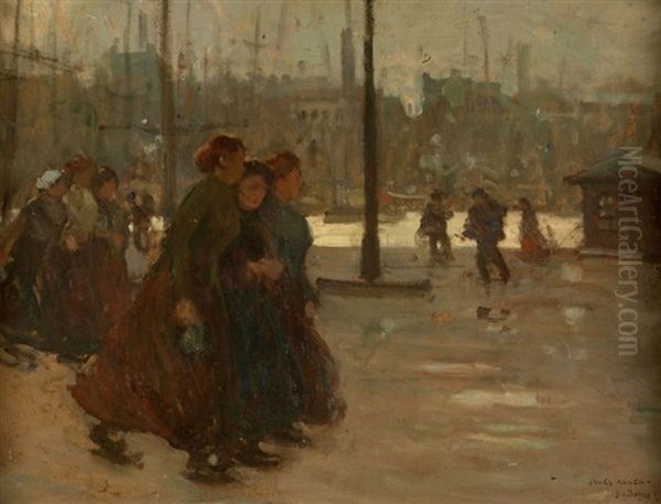 Les Femmes De Marins Sur Les Quais Oil Painting by Jules Adler