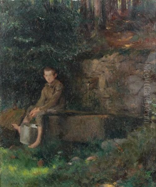 L'enfant A La Fontaine Oil Painting by Jules Adler