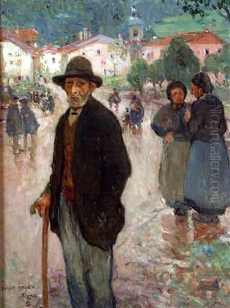 Vieil Homme Sur La Place Du Village Oil Painting by Jules Adler