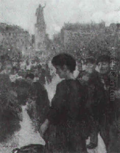 Paris, Place De La Republique Oil Painting by Jules Adler