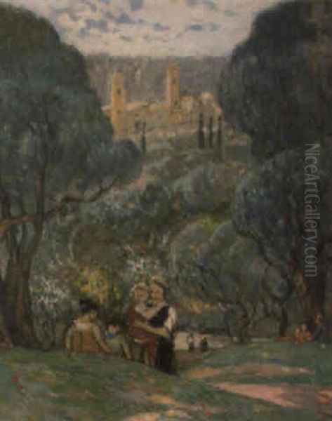 Femmes Et Enfants Dans Un Paysage Du Midi Oil Painting by Jules Adler