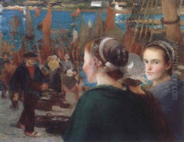 Douarnenez Sur Le Port Les Jeunes Filles Oil Painting by Jules Adler