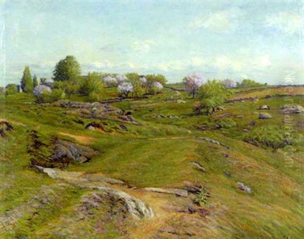 Spring Apple Trees In Bloom Oil Painting by Oscar F. Adler