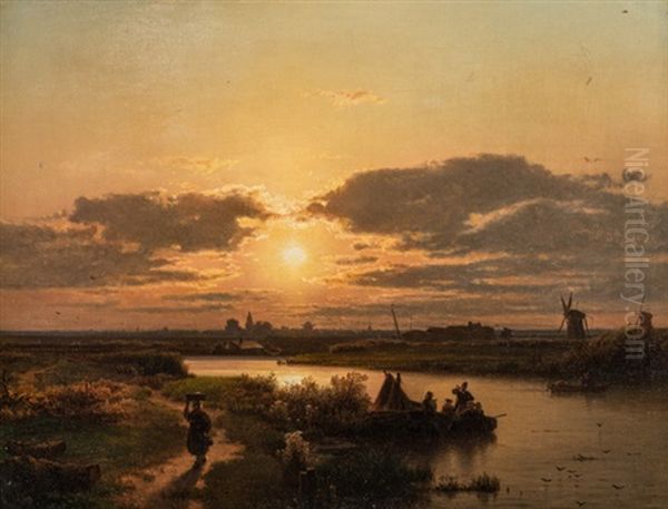 Abendliche Flusslandschaft Mit Heimkehrenden Fischern Oil Painting by Karl Adloff