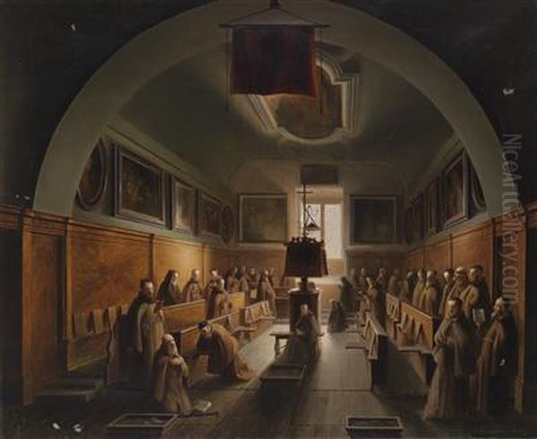 Monks In The Certesa In Padua Oil Painting by Vincenzo Abbati