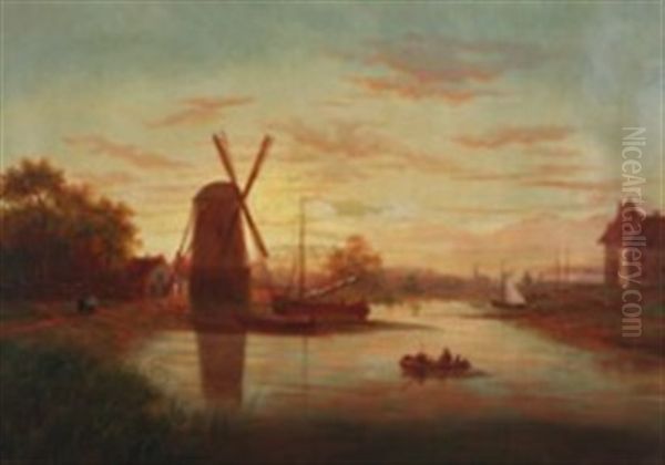 River Scape With A Mill Oil Painting by Karl Adloff