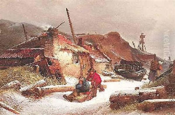 Wintertag In Einem Hollandischen Kustendorf Oil Painting by Karl Adloff