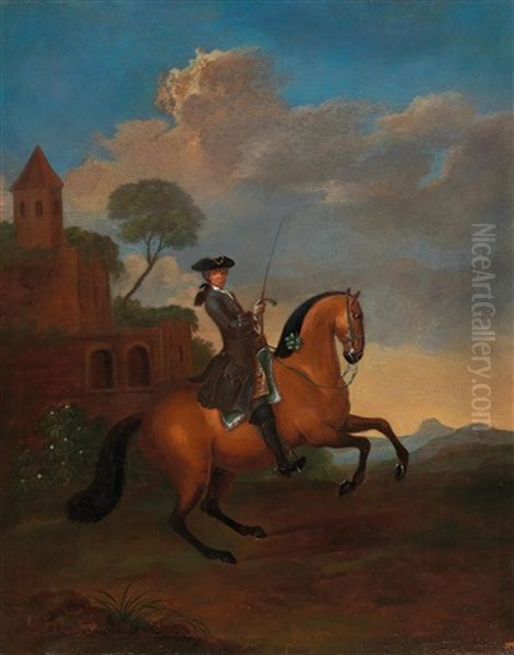 An Equestrian Portrait Of A Gentleman On A Bay; And An Equestrian Portrait Of A Gentleman On A Black Oil Painting by Josef Franz Adolph