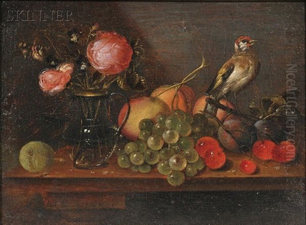 Still Life With Flowers, Fruit, And Bird Oil Painting by Alexander Adriaenssen the Elder