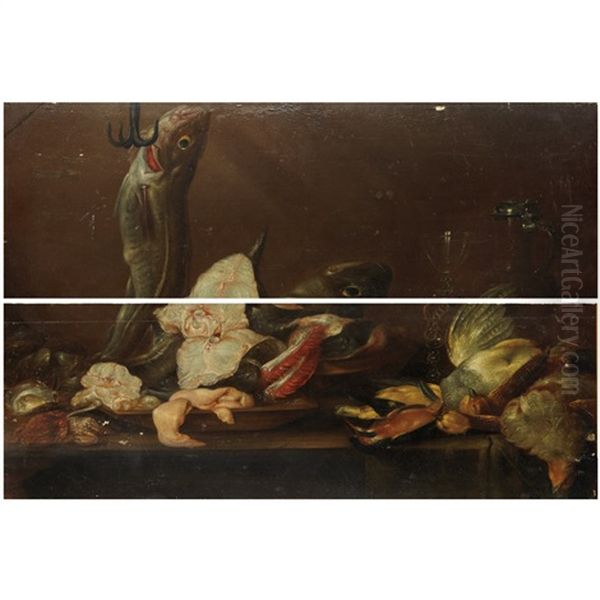 Still Life With Fish, Game And Tableware Oil Painting by Alexander Adriaenssen the Elder