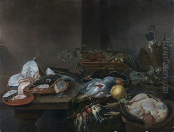 Nature Morte Aux Poisson, Volaille, Homard, Vaneau, Perdreaux (in 5 Parts) by Alexander Adriaenssen the Elder